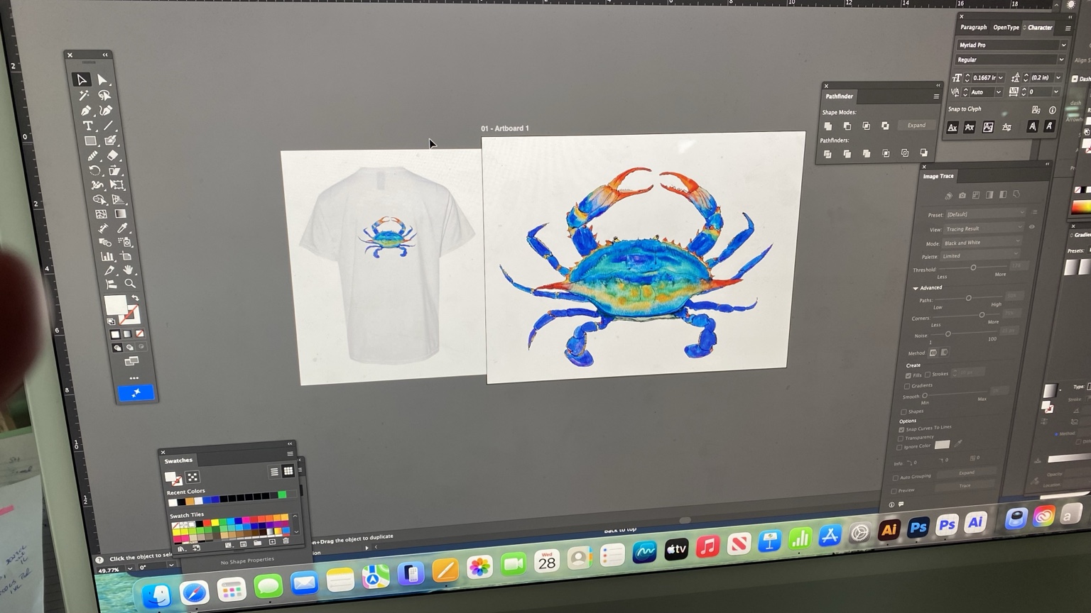 Colorful crab artwork in Illustrator